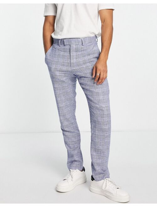 French Connection linen checked suit pants in gray