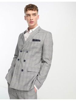 double breasted suit jacket in gray plaid