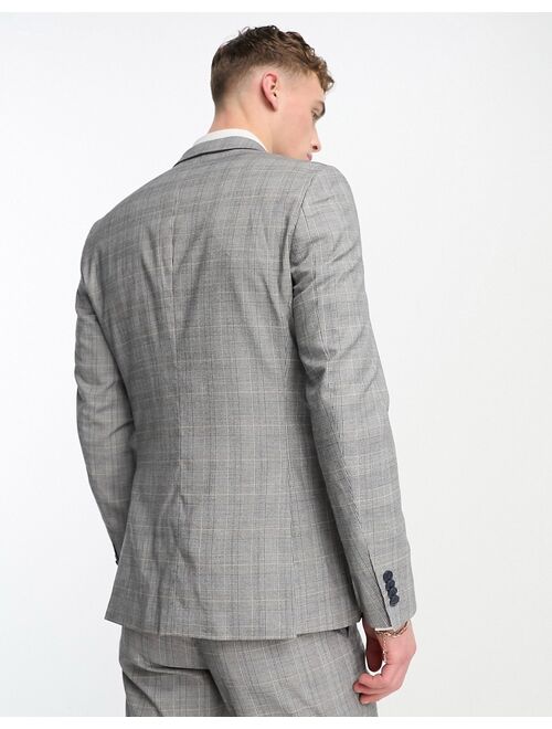 French Connection double breasted suit jacket in gray plaid