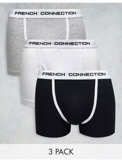 3 pack boxers in black white and gray