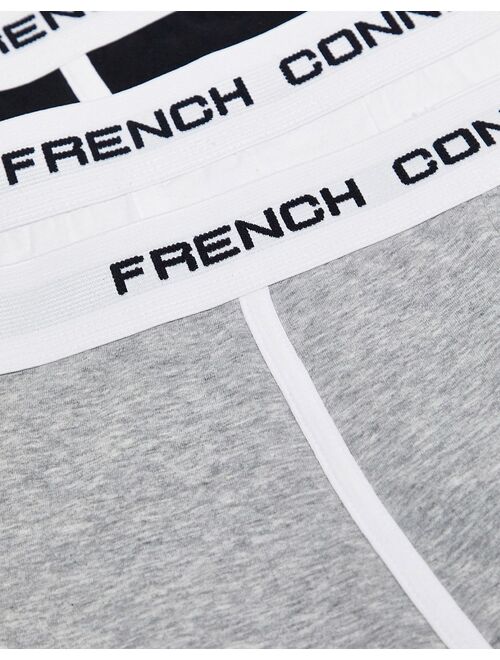 French Connection 3 pack boxers in black white and gray