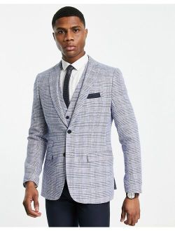 linen checked suit jacket in gray