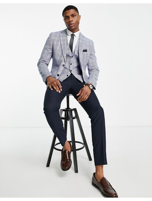 French Connection linen checked suit jacket in gray