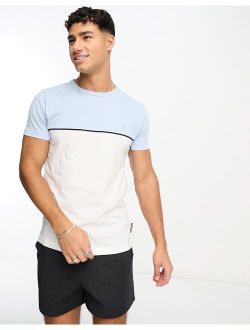 block piping t-shirt in sky blue & white
