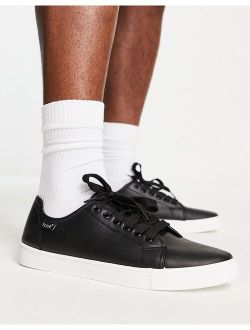 faux leather lace up canvas sneakers in black