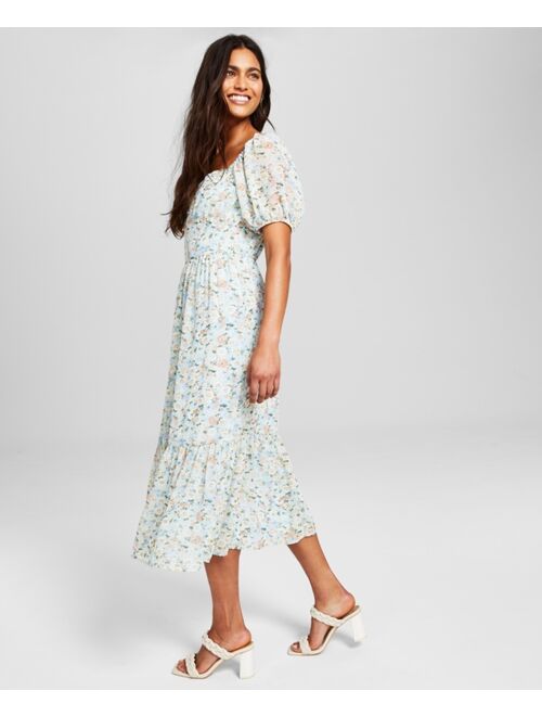 AND NOW THIS Women's Printed Puff-Sleeve Midi Dress
