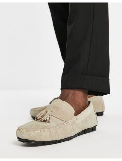 suede tassel driver shoes in sand