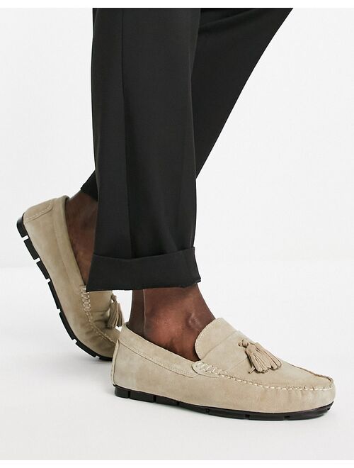 French Connection suede tassel driver shoes in sand