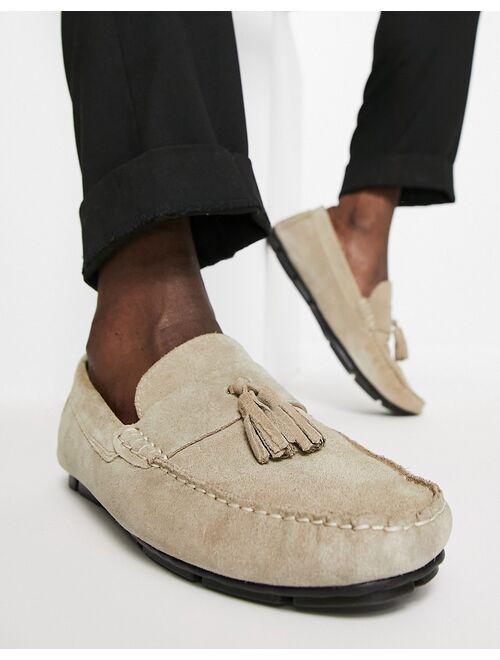 French Connection suede tassel driver shoes in sand