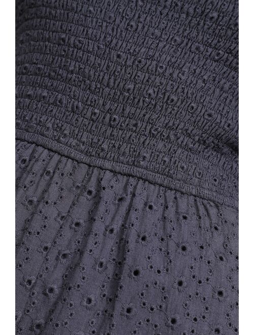 Lulus Easy Loving Navy Blue Eyelet Wide-Leg Jumpsuit