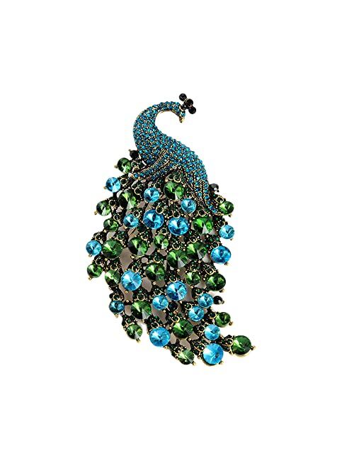 Dtja Rhinestone Peacock Brooch Pin for Women Girls Fashion Exquisite Exaggerated Big Crystal Bird Animal Brooches Lapel Pins Elegant Dress Accessories Wedding Christmas B