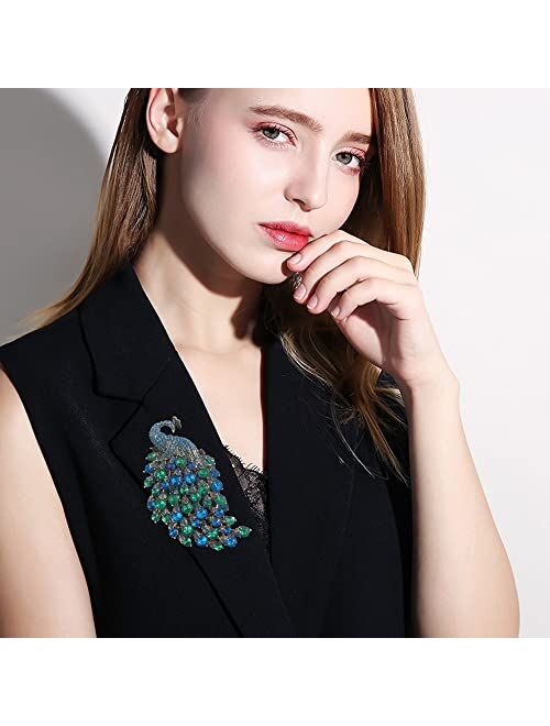 Dtja Rhinestone Peacock Brooch Pin for Women Girls Fashion Exquisite Exaggerated Big Crystal Bird Animal Brooches Lapel Pins Elegant Dress Accessories Wedding Christmas B