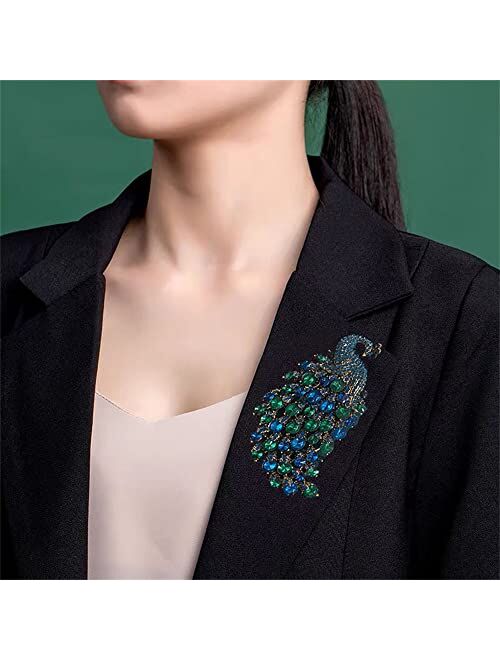 Dtja Rhinestone Peacock Brooch Pin for Women Girls Fashion Exquisite Exaggerated Big Crystal Bird Animal Brooches Lapel Pins Elegant Dress Accessories Wedding Christmas B