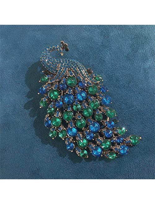 Dtja Rhinestone Peacock Brooch Pin for Women Girls Fashion Exquisite Exaggerated Big Crystal Bird Animal Brooches Lapel Pins Elegant Dress Accessories Wedding Christmas B