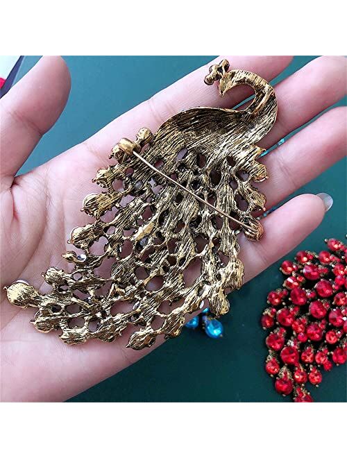 Dtja Rhinestone Peacock Brooch Pin for Women Girls Fashion Exquisite Exaggerated Big Crystal Bird Animal Brooches Lapel Pins Elegant Dress Accessories Wedding Christmas B