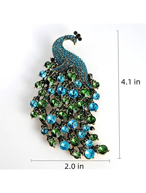 Dtja Rhinestone Peacock Brooch Pin for Women Girls Fashion Exquisite Exaggerated Big Crystal Bird Animal Brooches Lapel Pins Elegant Dress Accessories Wedding Christmas B