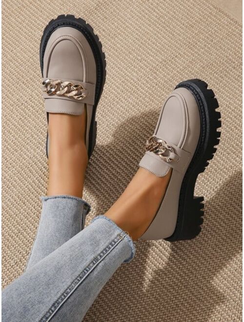 YUANZHILIN Shoes Chain Decor Flat Loafers