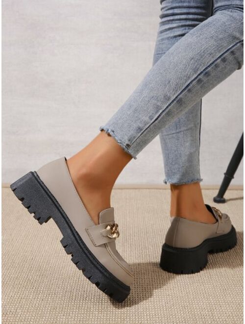 YUANZHILIN Shoes Chain Decor Flat Loafers