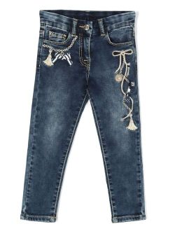 embroidered-design slim-cut jeans