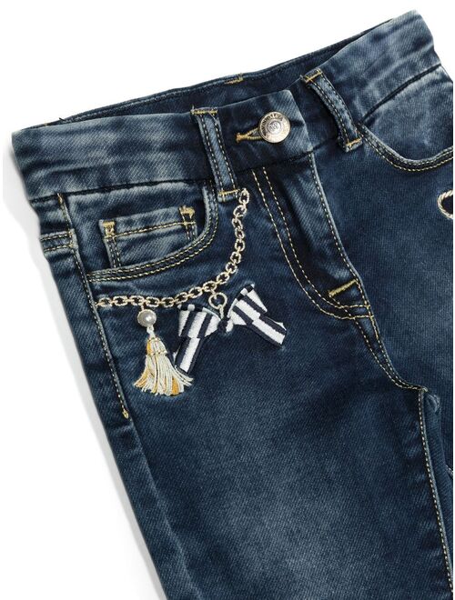 Monnalisa embroidered-design slim-cut jeans
