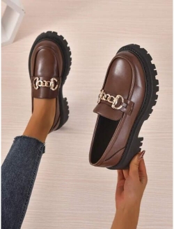 Chain Decor Flatform Loafers For Women