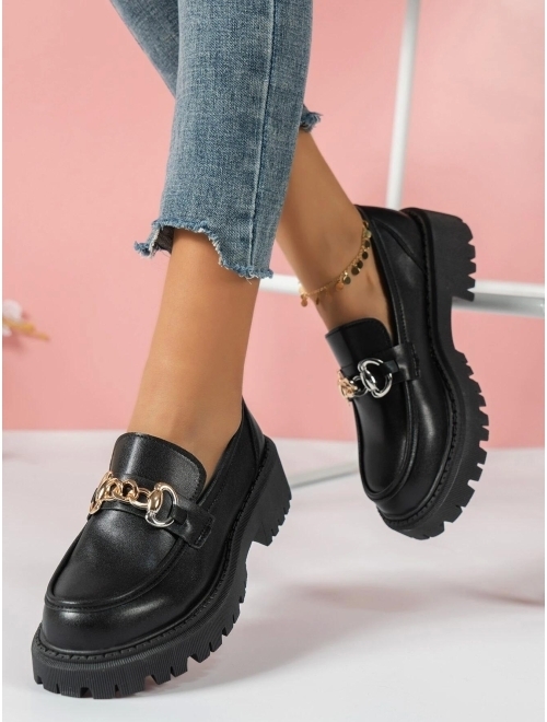 Shein Chain Decor Flatform Loafers For Women