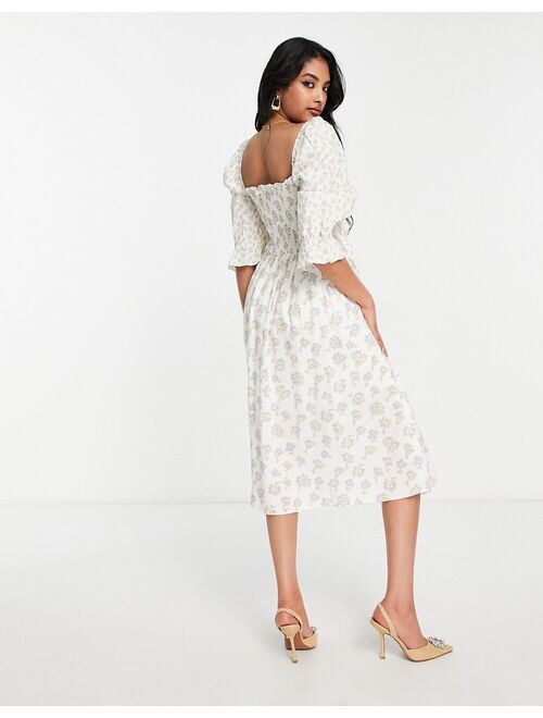 French Connection square neck midi tea dress in tonal floral