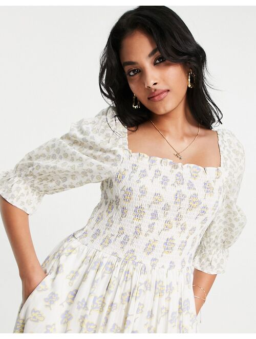 French Connection square neck midi tea dress in tonal floral