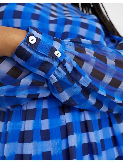 French Connection gathered waist midi smock dress in blue check