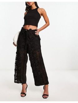 relaxed lace pants in black