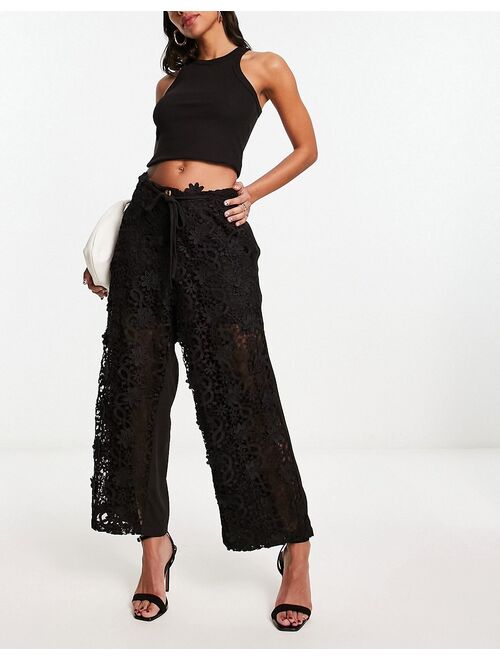 French Connection relaxed lace pants in black