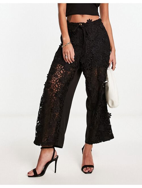 French Connection relaxed lace pants in black