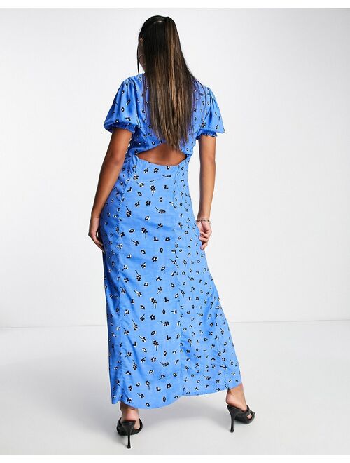 French Connection midi tea dress in blue ditsy floral
