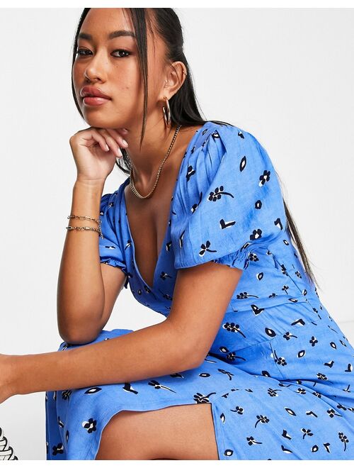 French Connection midi tea dress in blue ditsy floral