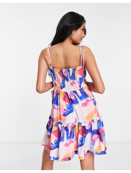 French Connection tiered mini cami dress in bright print