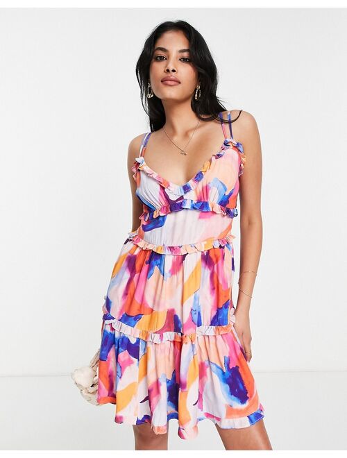 French Connection tiered mini cami dress in bright print