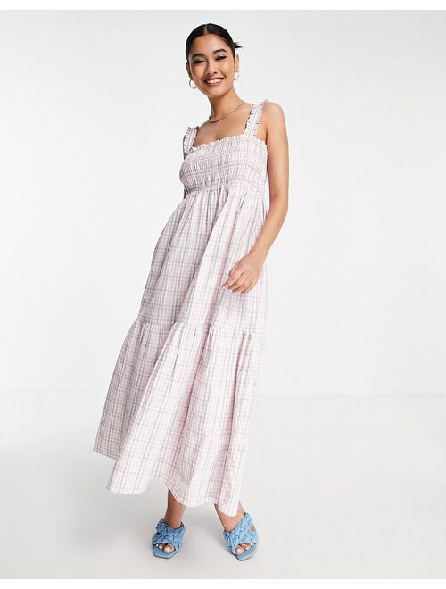French Connection square neck maxi picnic dress in pink check