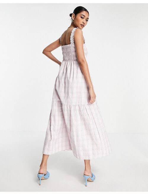 French Connection square neck maxi picnic dress in pink check