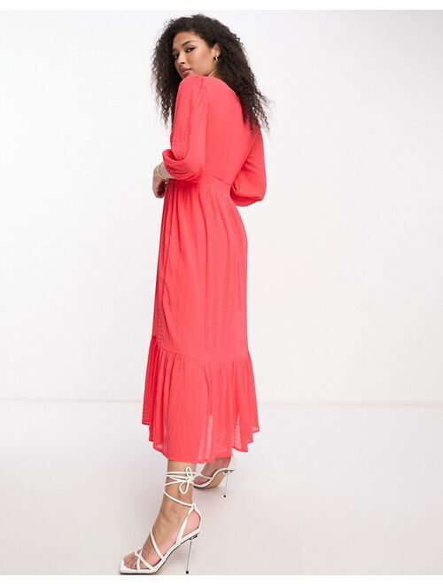 French Connection balloon sleeve boho midi dress in textured red