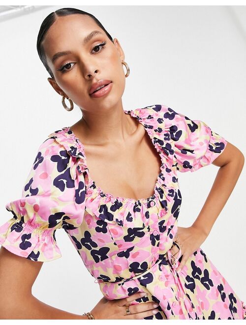 French Connection mini tea dress with frill detail in pink leopard