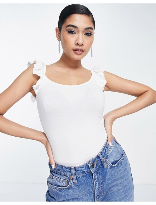French Connection T-shirt with ruffle sleeves in white