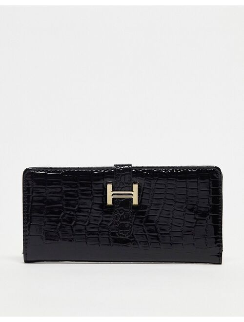 French Connection long moc croc wallet in black