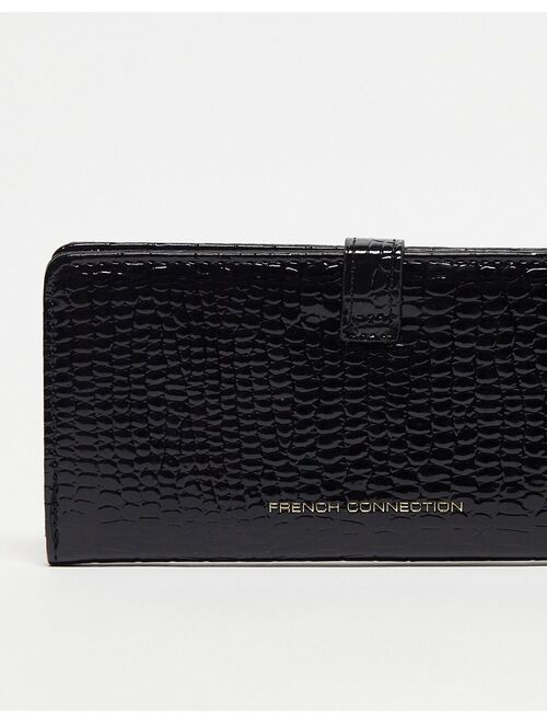 French Connection long moc croc wallet in black