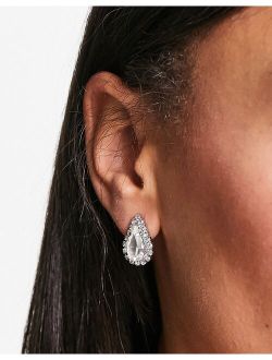 teardrop stud earrings in silver crystal