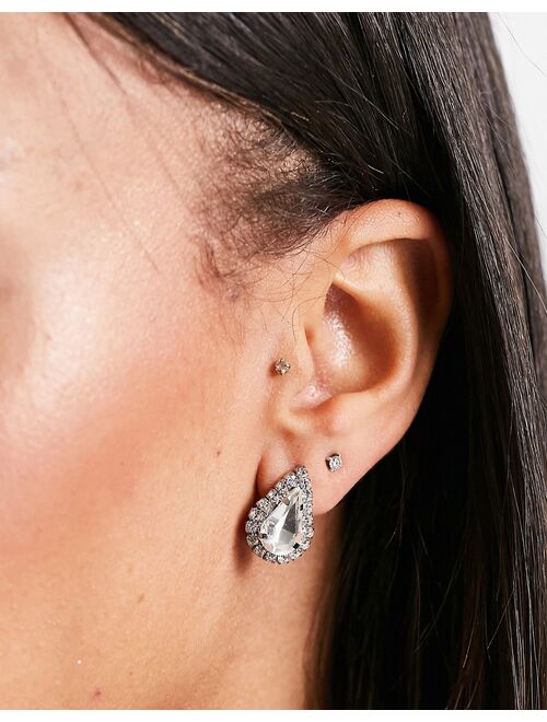 True Decadence teardrop stud earrings in silver crystal