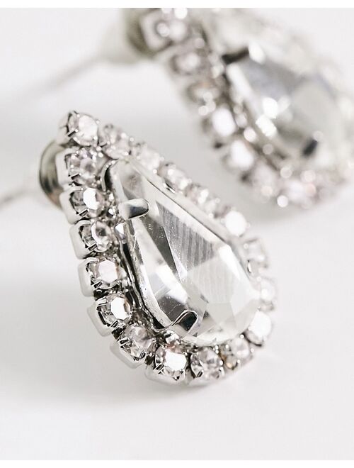 True Decadence teardrop stud earrings in silver crystal