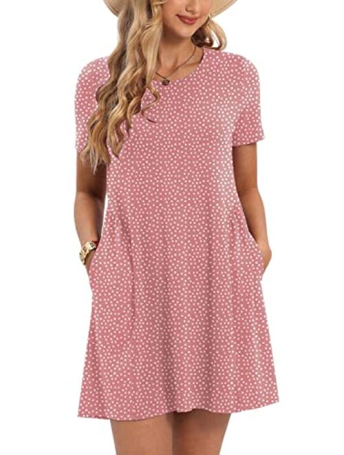 CHARMYI Tshirt Dresses for Women Casual Summer Dress for Women Tunic Swing Loose Pleated T Shirt Dress for Women with Pockets
