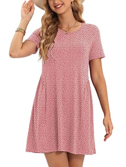 CHARMYI Tshirt Dresses for Women Casual Summer Dress for Women Tunic Swing Loose Pleated T Shirt Dress for Women with Pockets