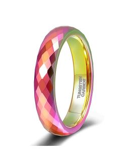 TRUMIUM 4mm Tungsten Wedding Rings for Women Mens Wedding Band Colored Rainbow Hammered Ring Comfort Fit Size 6-12
