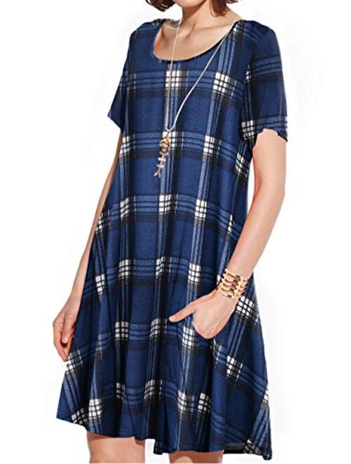 JollieLovin Women's Casual Swing Loose T-Shirt Dress Summer Short Sleeve Tunic Dresses with Pockets (Available in Plus Size)